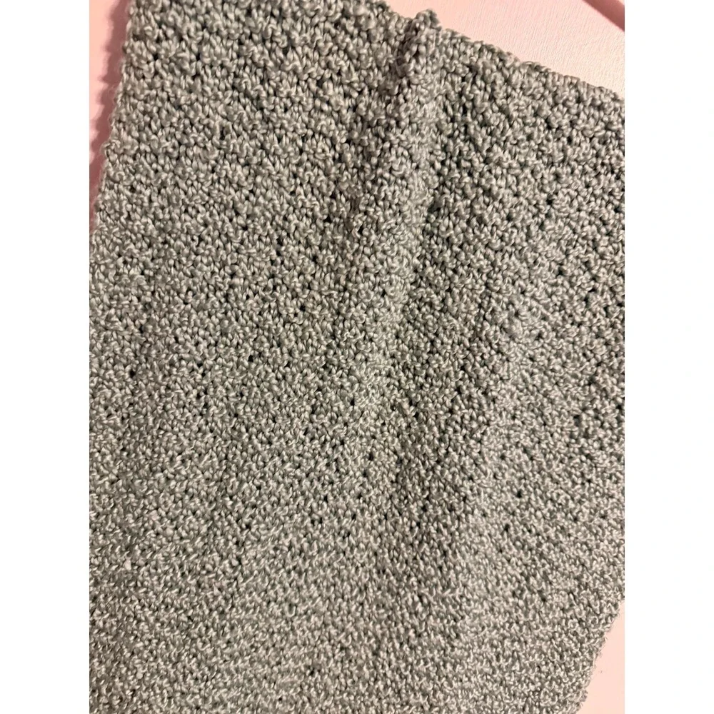 Sage Green Knit Throw Scarf Decorative Bed Runner Fringe Cottagecore Cozy Home